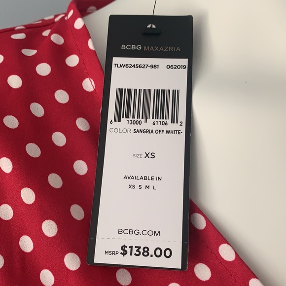 NWT BCBGMAXAZRIA Polka-Dot Faux-Wrap Dress SZ XS - Picture 5 of 8